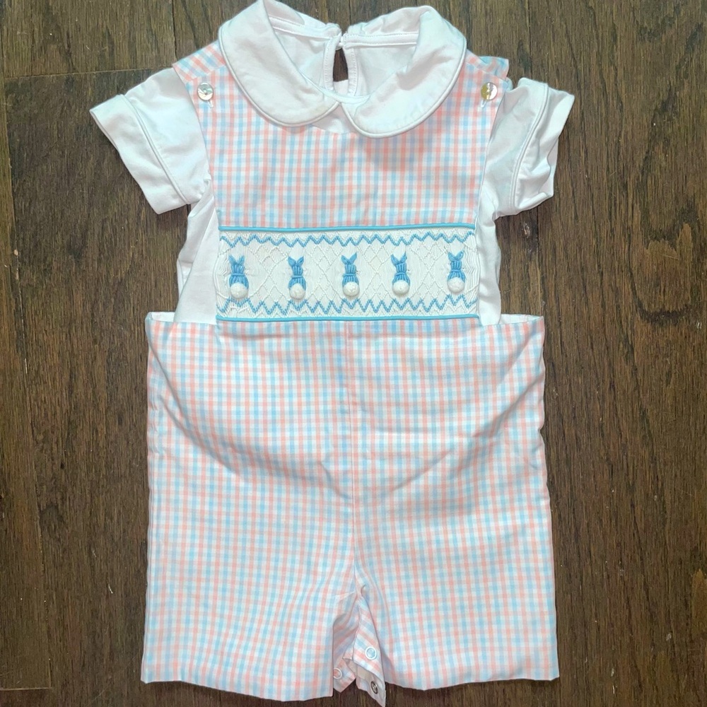 Classic Smocked Bunny Rabbit Overall Outfit 12M